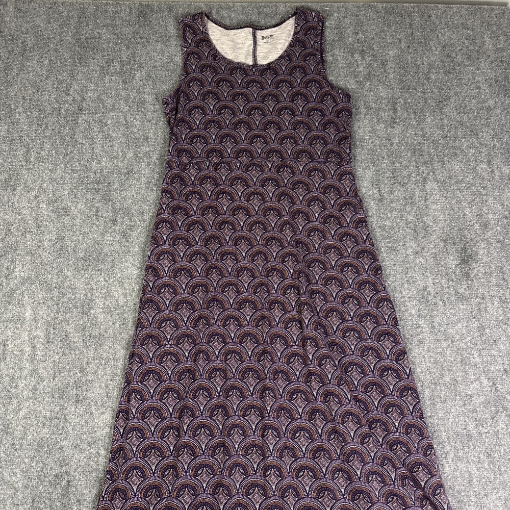 Duluth Trading To N' Flow High Low Cotton Maxi Dress UPF Purple Geometric XS